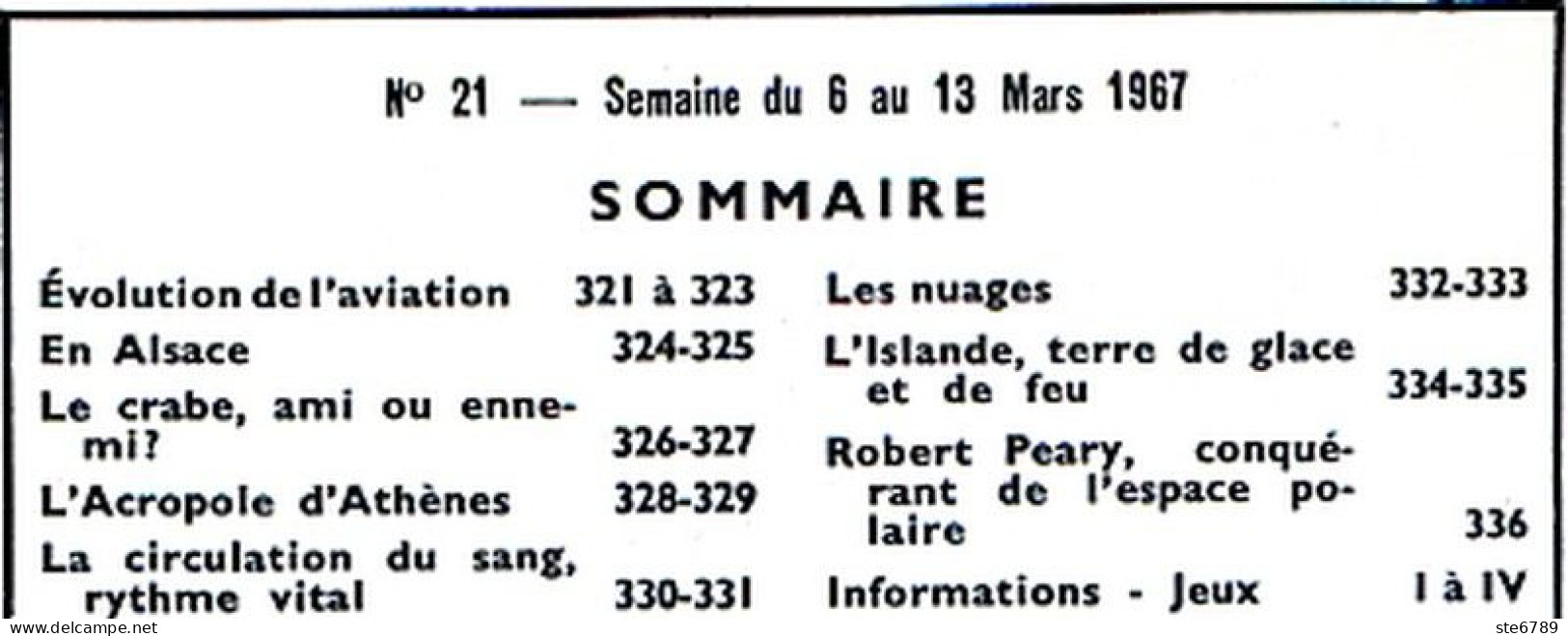 Tout L'univers 1967 N° 21 Evolution Aviation , L'Alsace , Le Crabe , L'Islande , Robert Peary Espace Polaire - Algemene Informatie