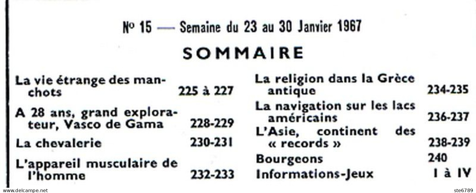 Tout L'univers 1967 N° 15 Vie Des Manchots , Vasco De Gama , La Chevalerie , Navigation Sur Lacs , Religion Grece Antiqu - Allgemeine Literatur