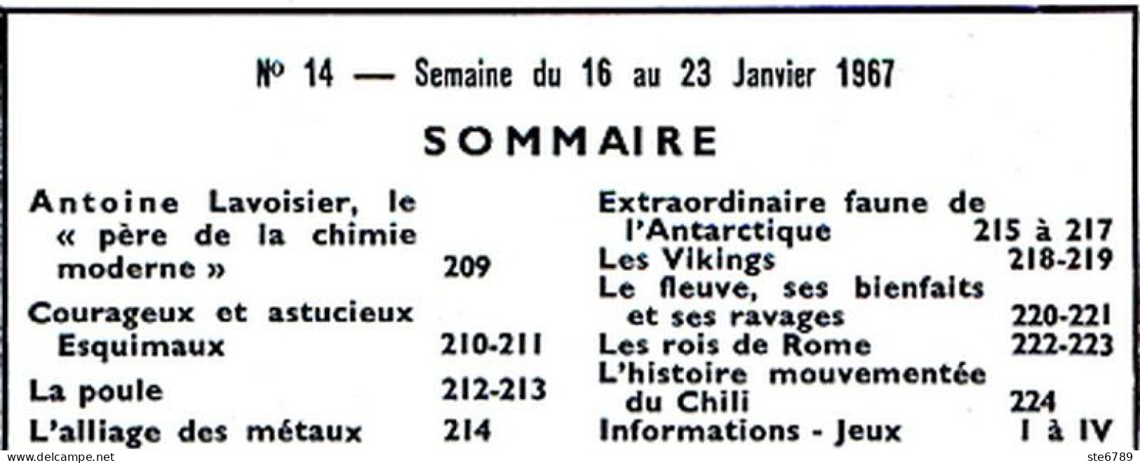 Tout L'univers 1967 N° 14 Antoine Lavoisier , Les Esquimaux , Vikings , Rois De Rome , Histoire Du Chili , - Testi Generali