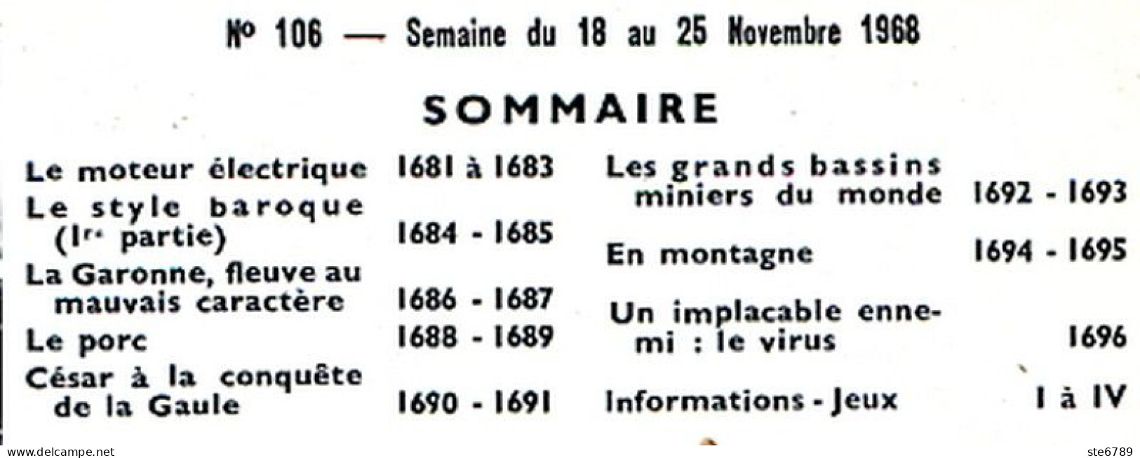 Tout L'univers 1968 N° 106 Moteur électrique , La Garonne Fleuve , Le Porc , Grands Bassins Miniers , César Conque - Informations Générales