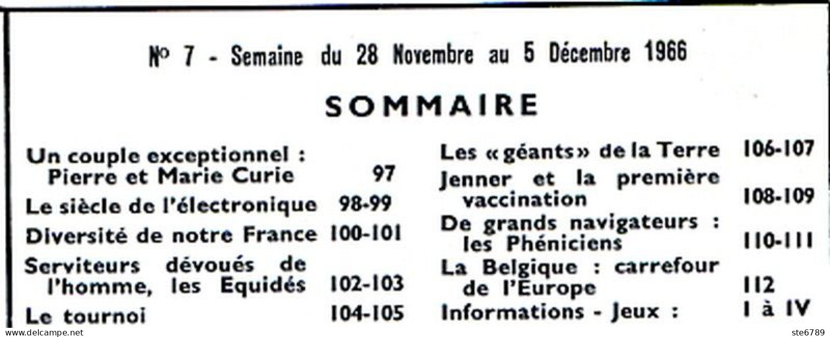 Tout L'univers 1966 N° 7  Pierre Marie Curie , Les équidés , Jenner 1 Ere Vaccination , Belgique , Les Phéniciens - Informaciones Generales