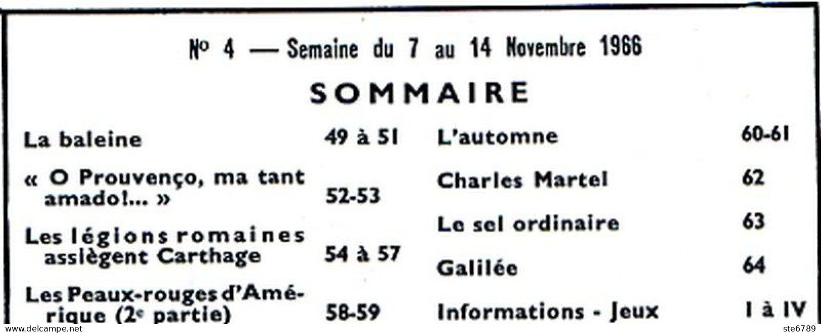 Tout L'univers 1966 N° 4  La Baleine , La Provence , Légions Romaines Carthage , Charles Martel , Sel , Galilée - Informations Générales