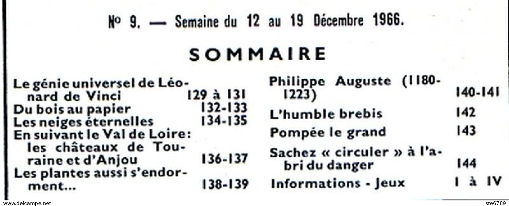 Tout L'univers 1966 N° 9  Léonard De Vinci , Neiges éternelles , Chateaux Touraine Anjou , La Brebis , Philippe Auguste - Allgemeine Literatur