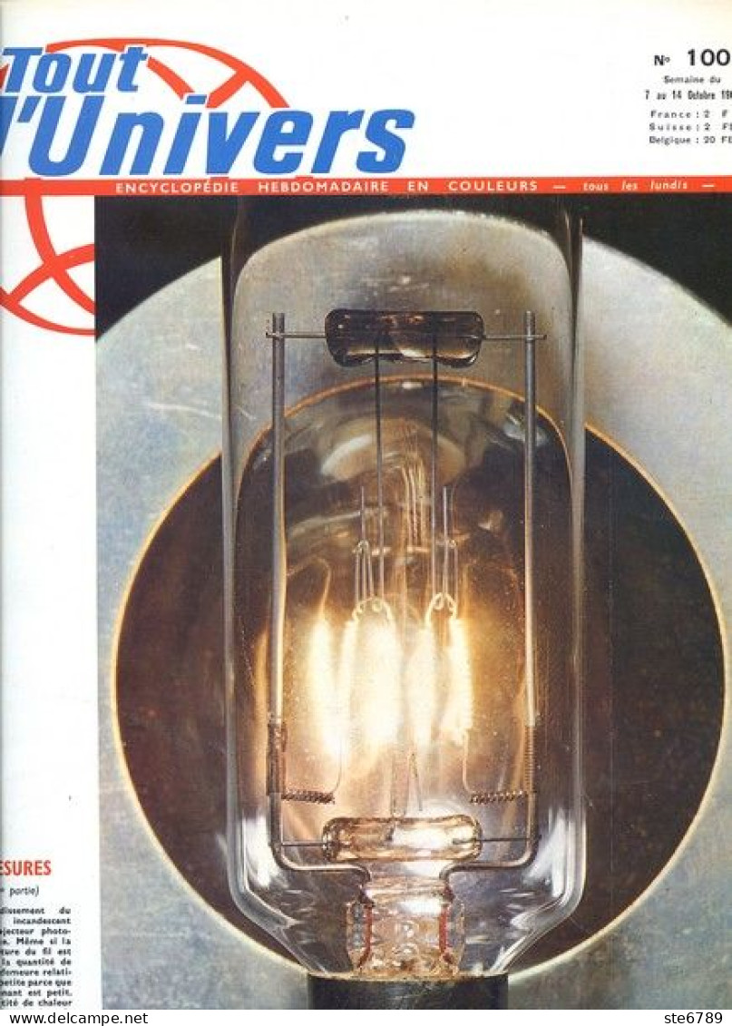 Tout L'univers 1968 N° 100 Ancetres Mammifères , Les Ardennes , Arbres Géants , La Cité Du Vatican , Le Phosphore - Informations Générales