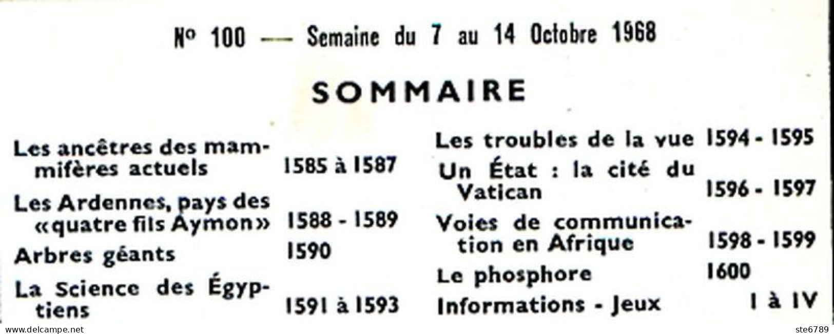 Tout L'univers 1968 N° 100 Ancetres Mammifères , Les Ardennes , Arbres Géants , La Cité Du Vatican , Le Phosphore - Informations Générales