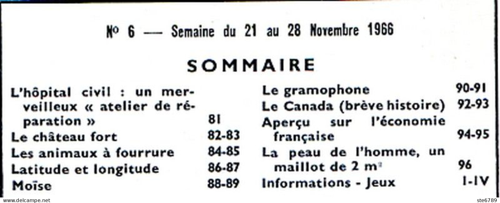 Tout L'univers 1966 N° 6  Hopital Civil , Chateau Fort , Animaux A Fourrure , Gramophone , Moïse , France économique , - Testi Generali