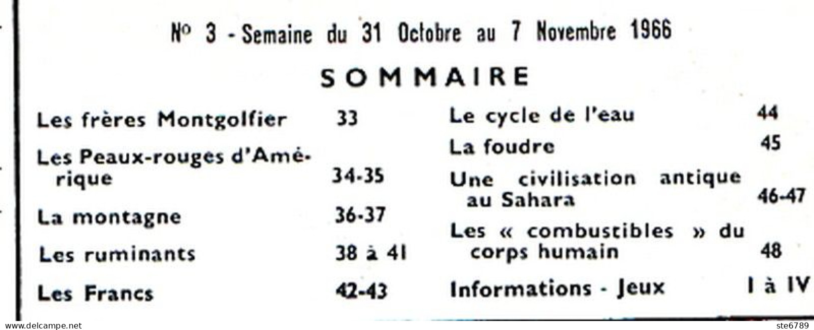 Tout L'univers 1966 N° 3  Freres Montgolfier , Indiens Amérique , Ruminants , Francs , Cycle De L'eau , La Foudre - Informations Générales