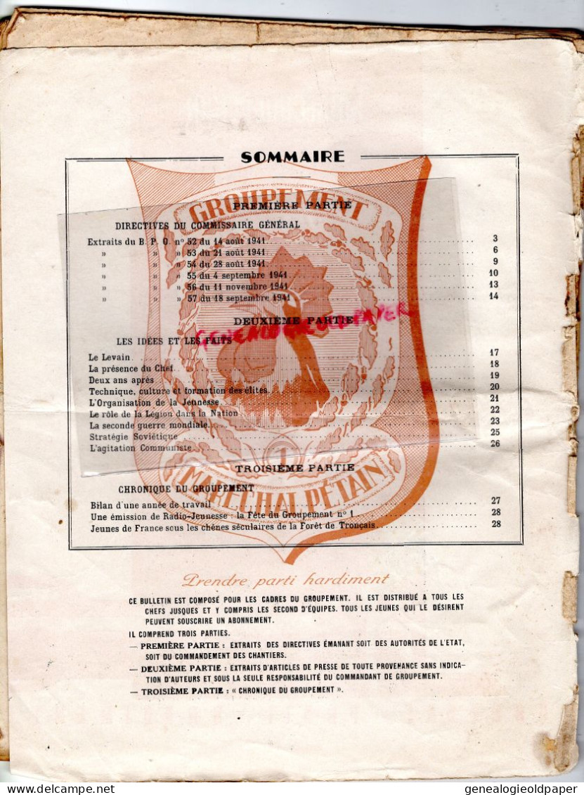 03- VICHY- RARE BULLETIN MARECHAL PETAIN GROUPEMENT N° 1-N° 14-OCTOBRE 1941-FORET TRONCAIS LEGION-JEUNESSE-FAIDHERBE - Documenti Storici