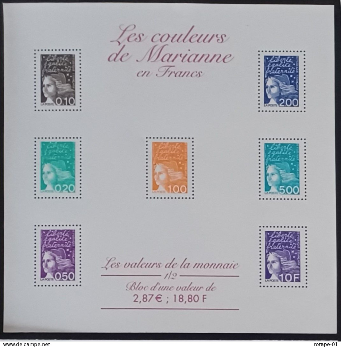 2001 N°YT FB41 Bloc Les Couleurs De Marianne En Francs N** Cote 9€ - 1997-2004 Marianna Del 14 Luglio