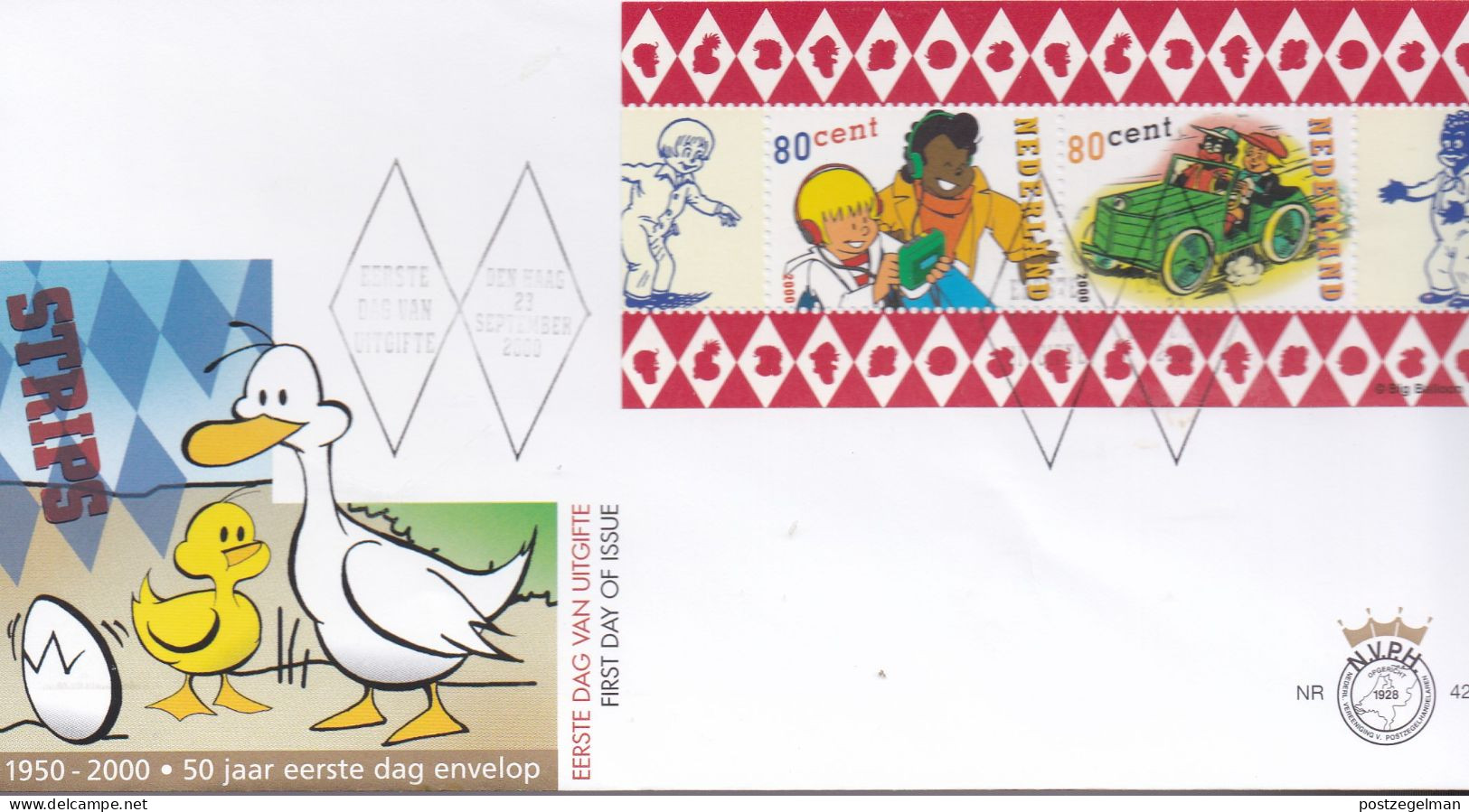 NEDERLAND, 2000, FDC E423, Cartoon Sjors & Jimmy Block,  Scan F2124 - Briefe U. Dokumente