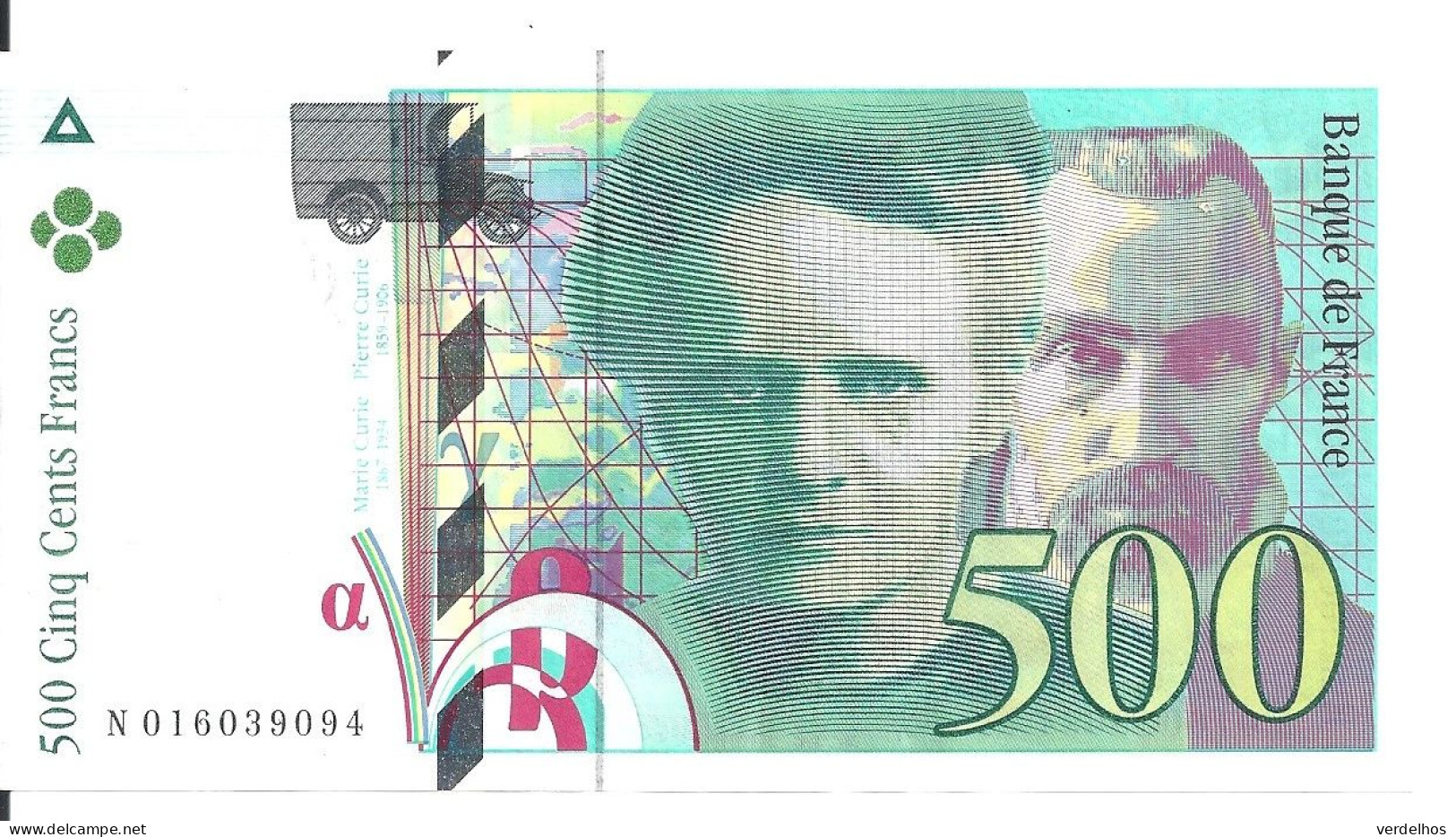 FRANCE 500 FRANCS 1994 XF+ P 160 A - 500 F 1994-2000 ''Pierre En Marie Curie''