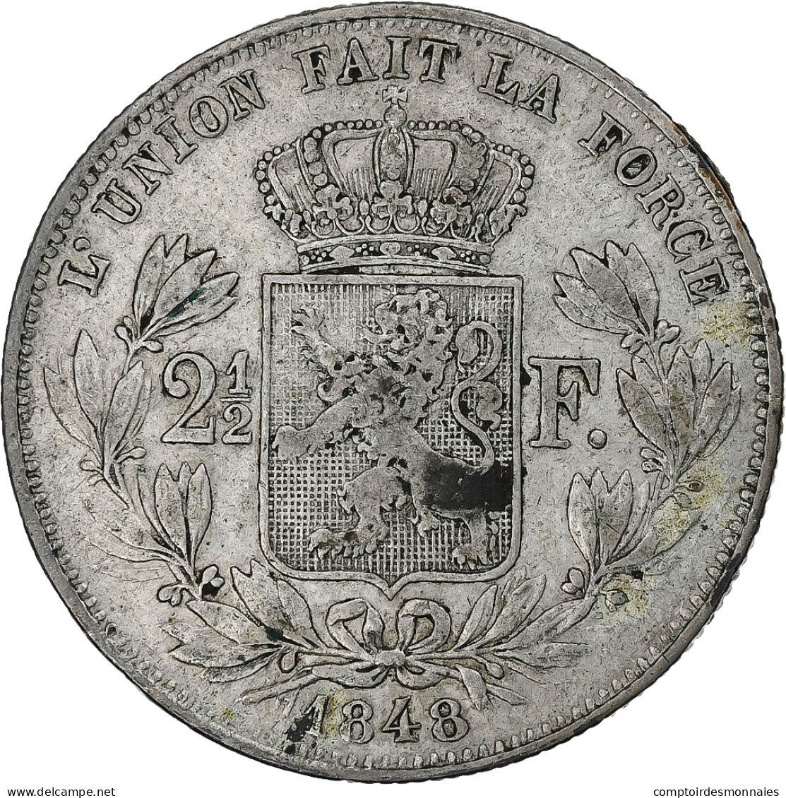 Belgique, Leopold I, 2 1/2 Francs, 1848, Bruxelles, Argent, TB+ - 2 ½ Francs