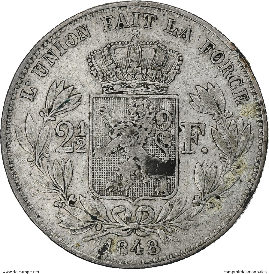 Belgique, Leopold I, 2 1/2 Francs, 1848, Bruxelles, Argent, TB+ - 2 ½ Frank