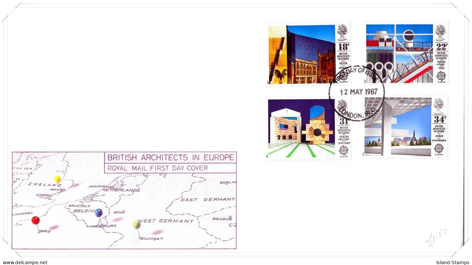 1987 Architecture Unaddressed FDC Tt - 1981-1990 Decimal Issues