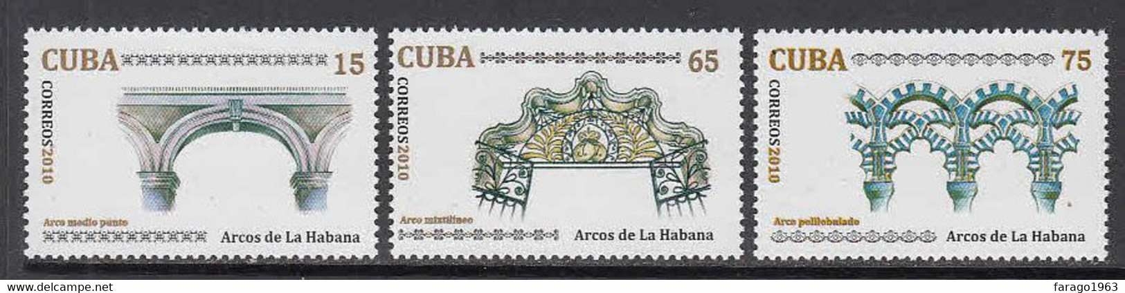 2010 Cuba Arches Arcos Architecture Complete Set Of 3 MNH - Neufs