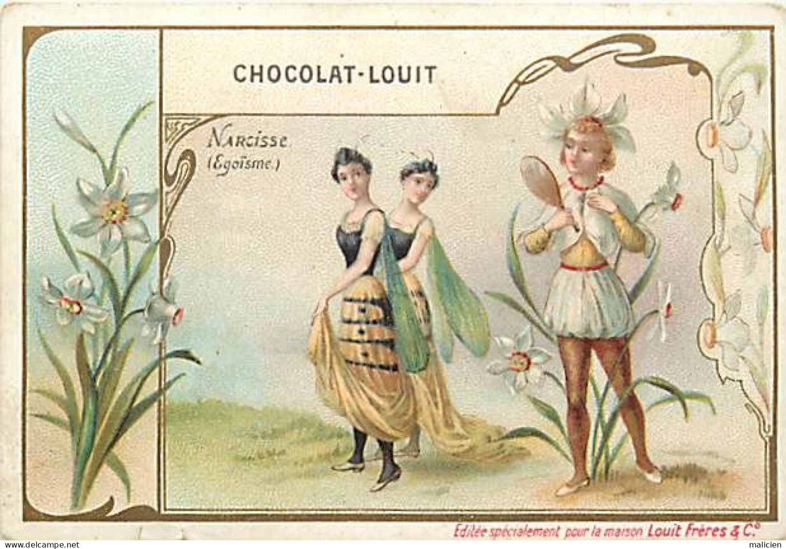 Chromos.-ref-chB907- Chocolat Louit Frères & Cie / Costume Fleur - Narcisse : Egoïsme - Fleurs - - Louit