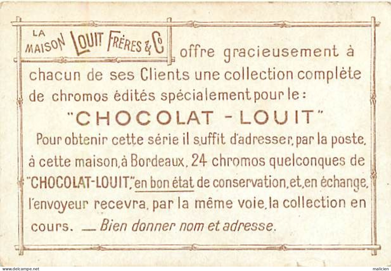 Chromos.-ref-chB907- Chocolat Louit Frères & Cie / Costume Fleur - Narcisse : Egoïsme - Fleurs - - Louit