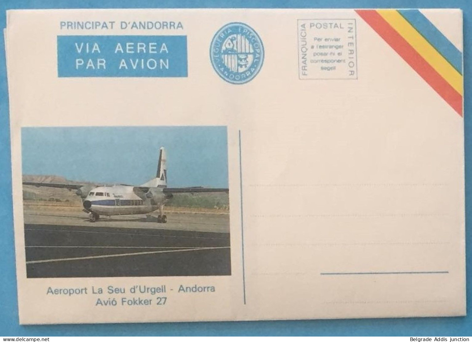 Andorra Viguerie Andorre Aérogramme Neuf Aéroport Avion Fokker 27 - Vicariato Episcopale