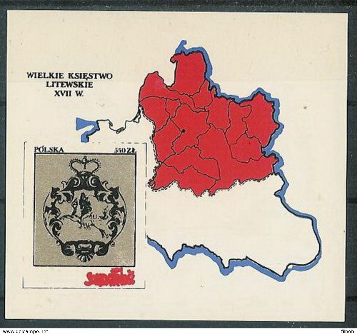 Poland SOLIDARITY (S303): Grand Duchy Of Lithuania In The 17th Century Crest Map - Viñetas Solidarnosc