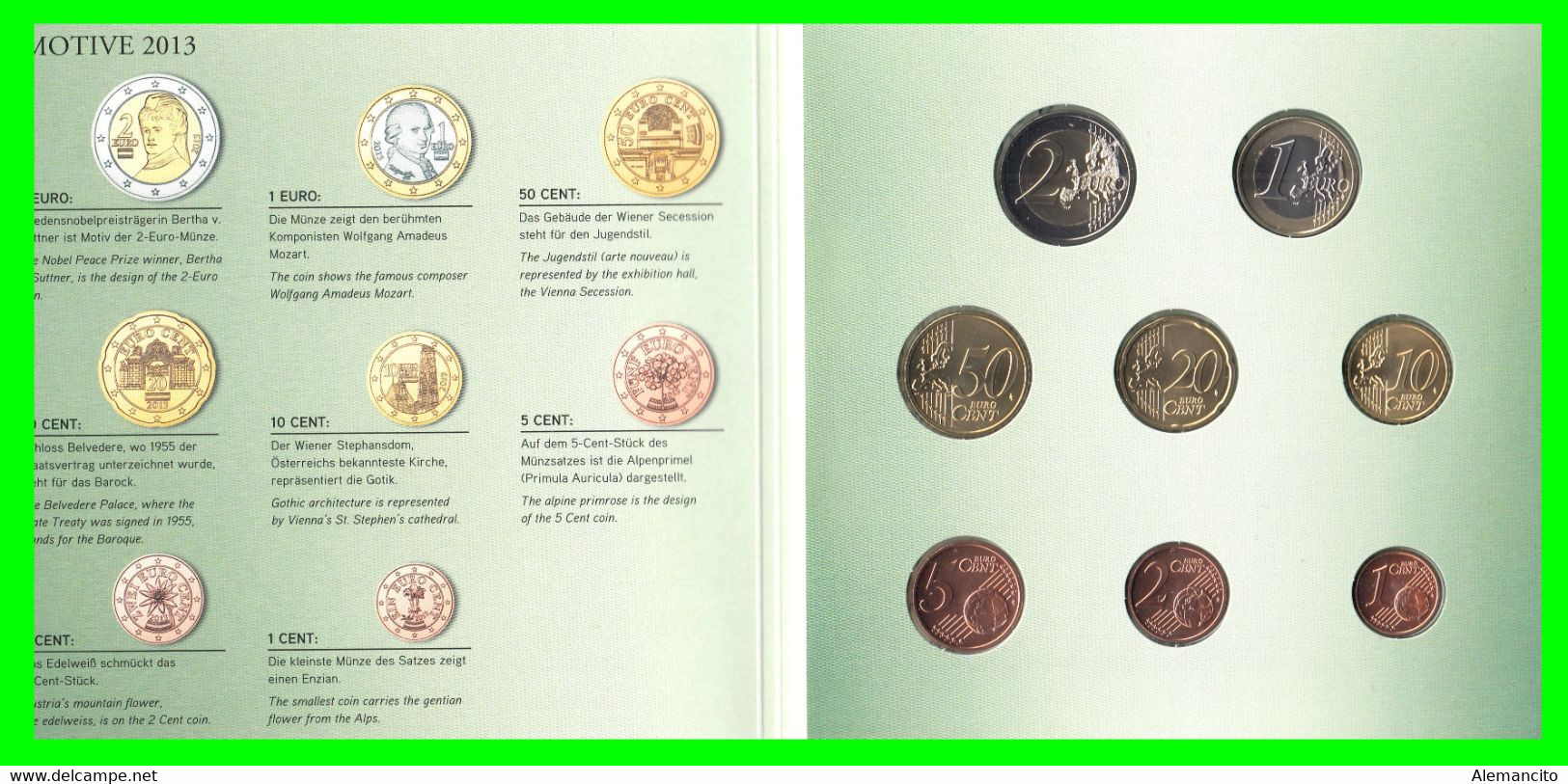 AUSTRIA ( ÖSTERREICH ) EURO SET AÑO - 2013 FDC. CARTERA OFICIAL CONTENIENDO LAS 8 MONEDAS, - Oostenrijk