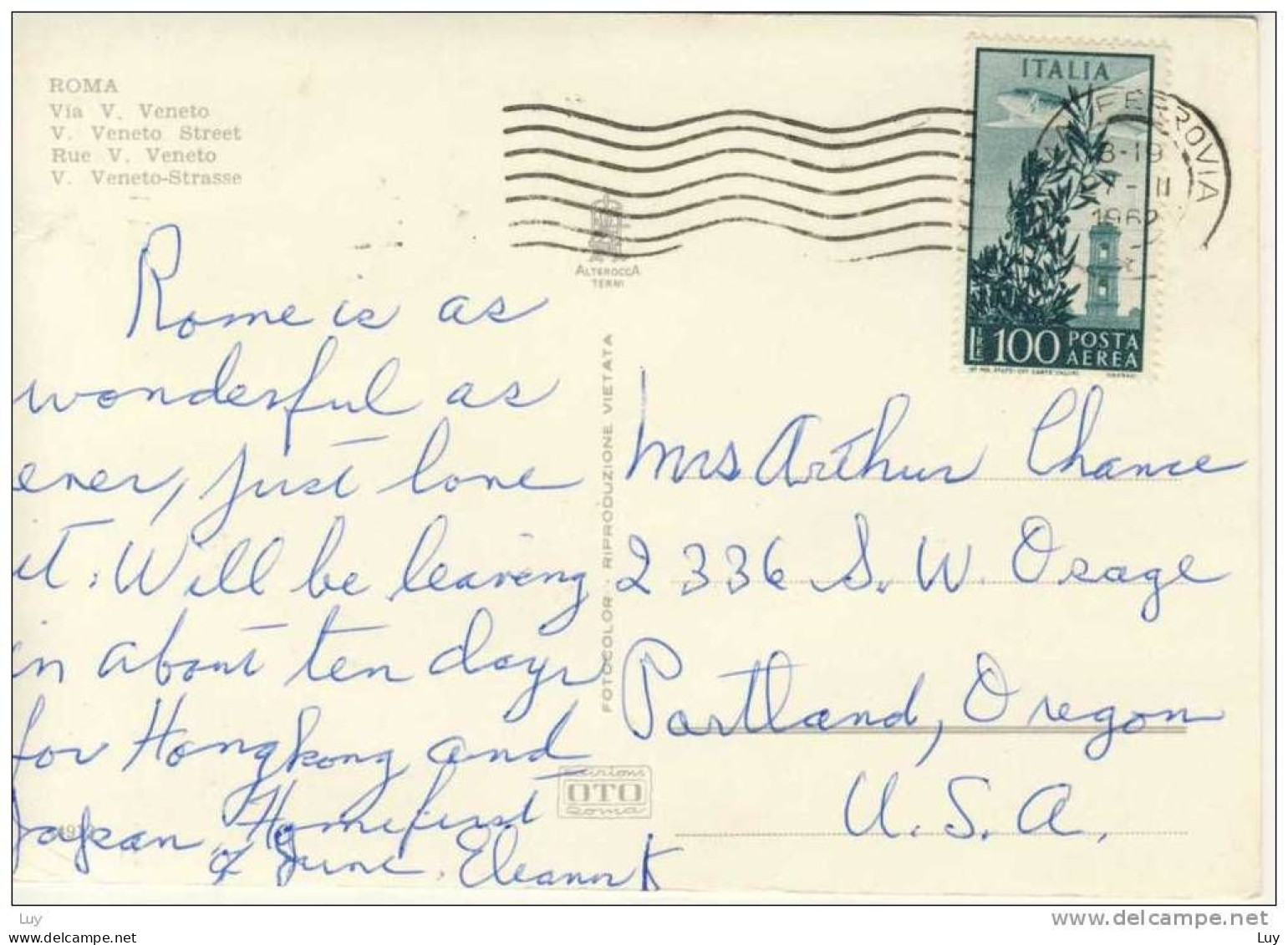 ROMA - Via V. Veneto, 1962 - Air Mail Via Portland, OR, USA, Viaggiata - Panoramische Zichten, Meerdere Zichten