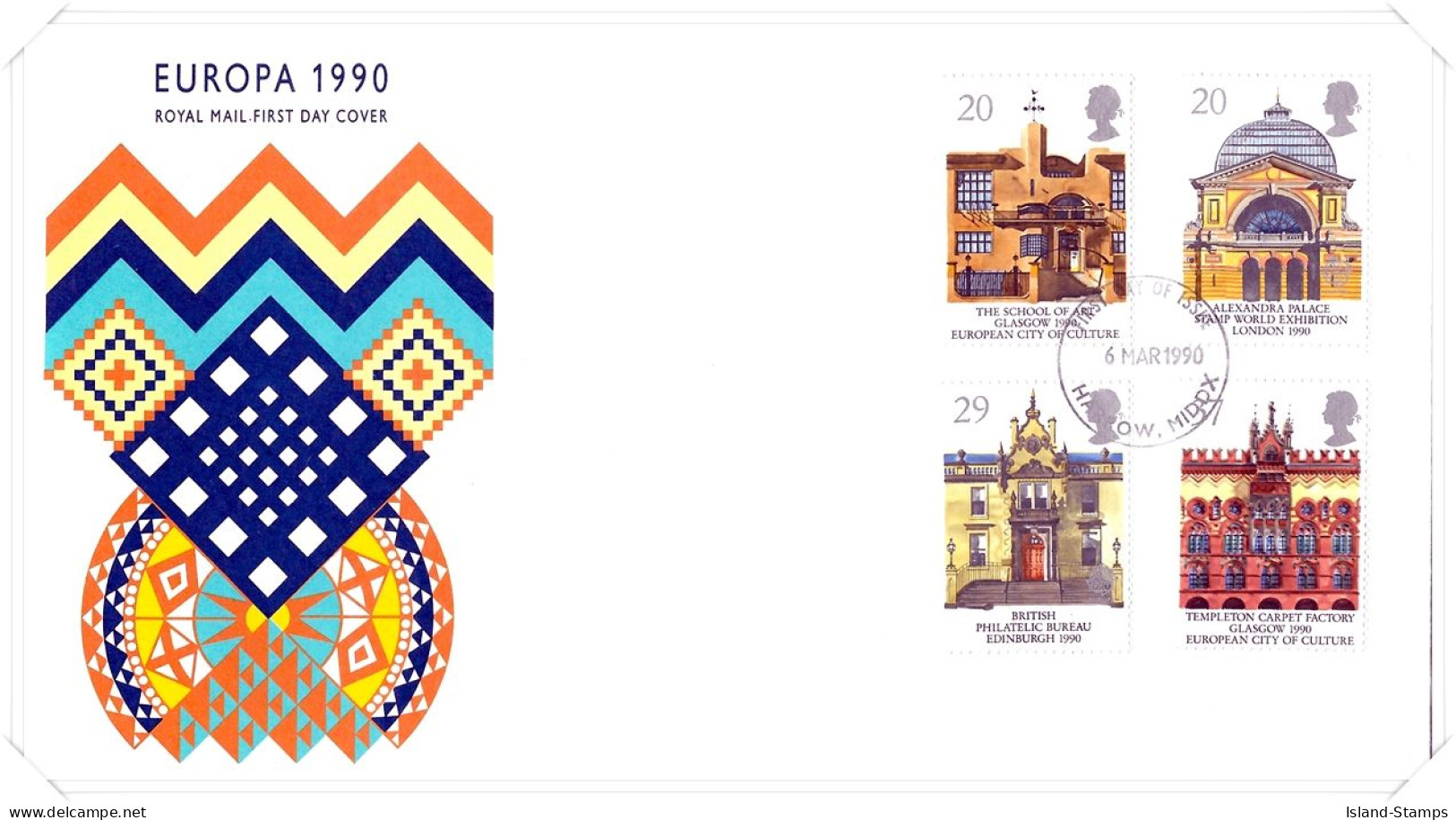 1990 Architecture & Europa Unaddressed FDC Tt - 1981-90 Ediciones Decimales