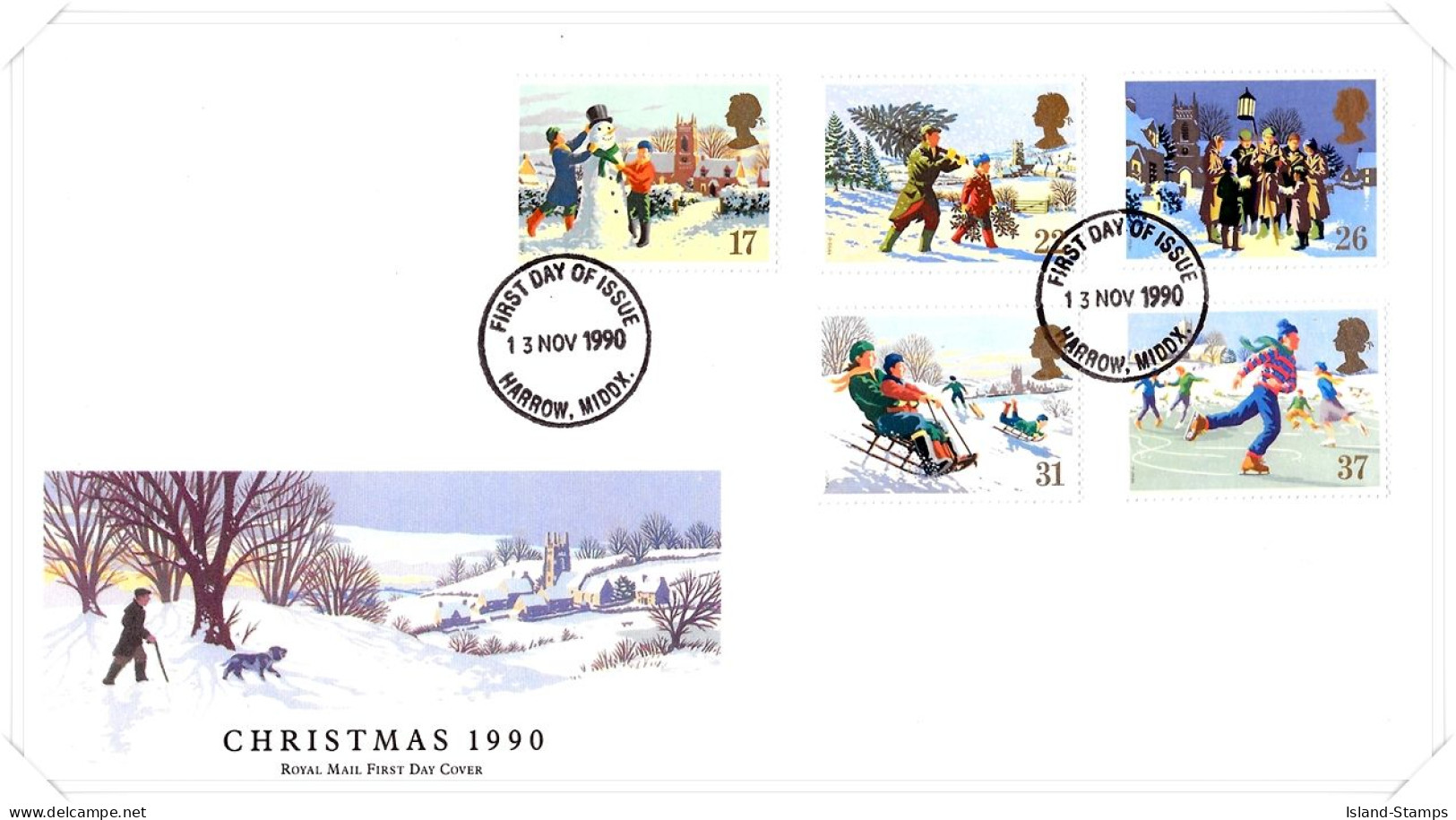 1990 Christmas (2) Unaddressed FDC Tt - 1981-1990 Decimal Issues