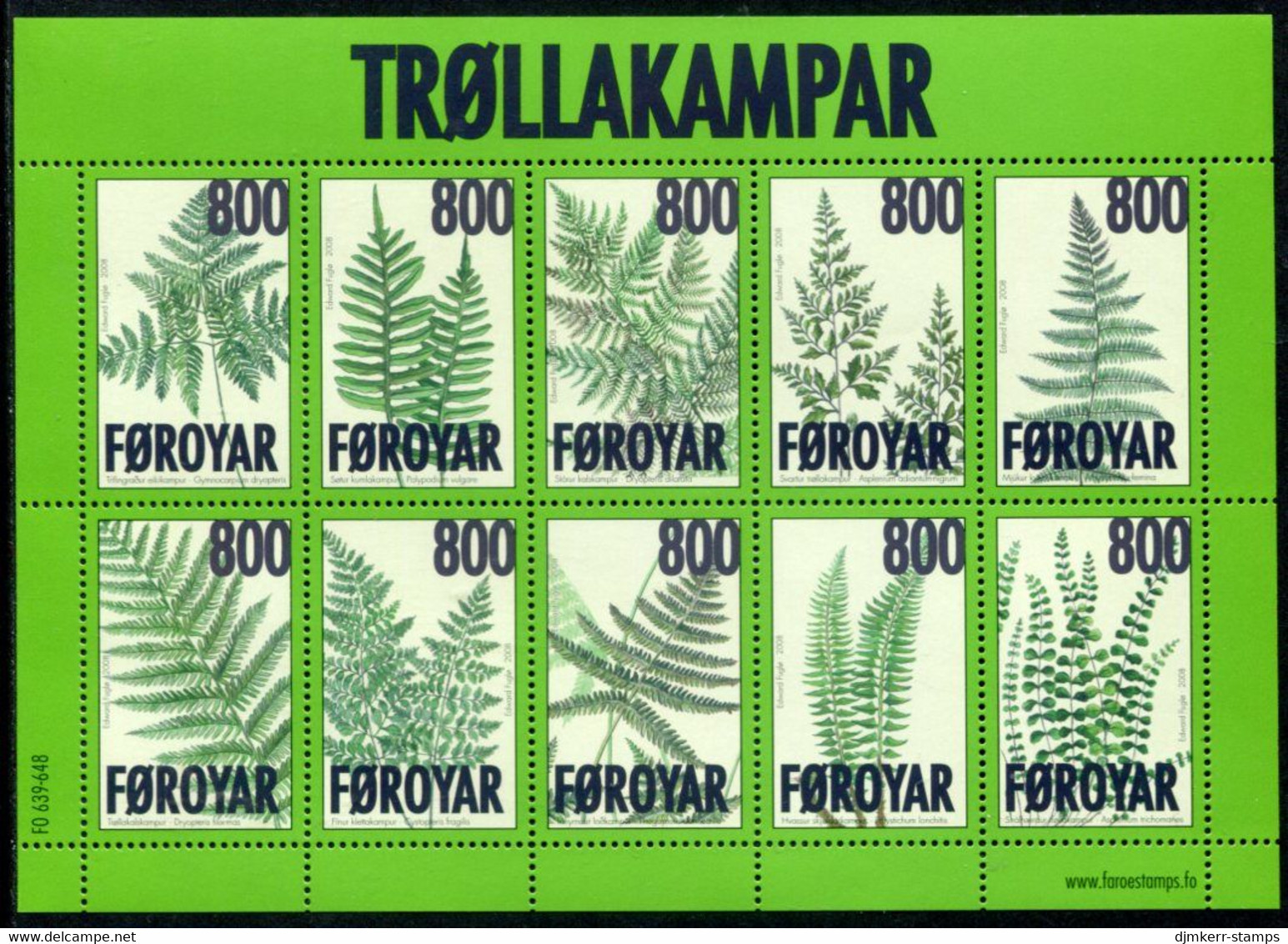 FAEROE ISLANDS 2008 Ferns MNH / **.  Michel 647-56;  SG 570-79 - Féroé (Iles)