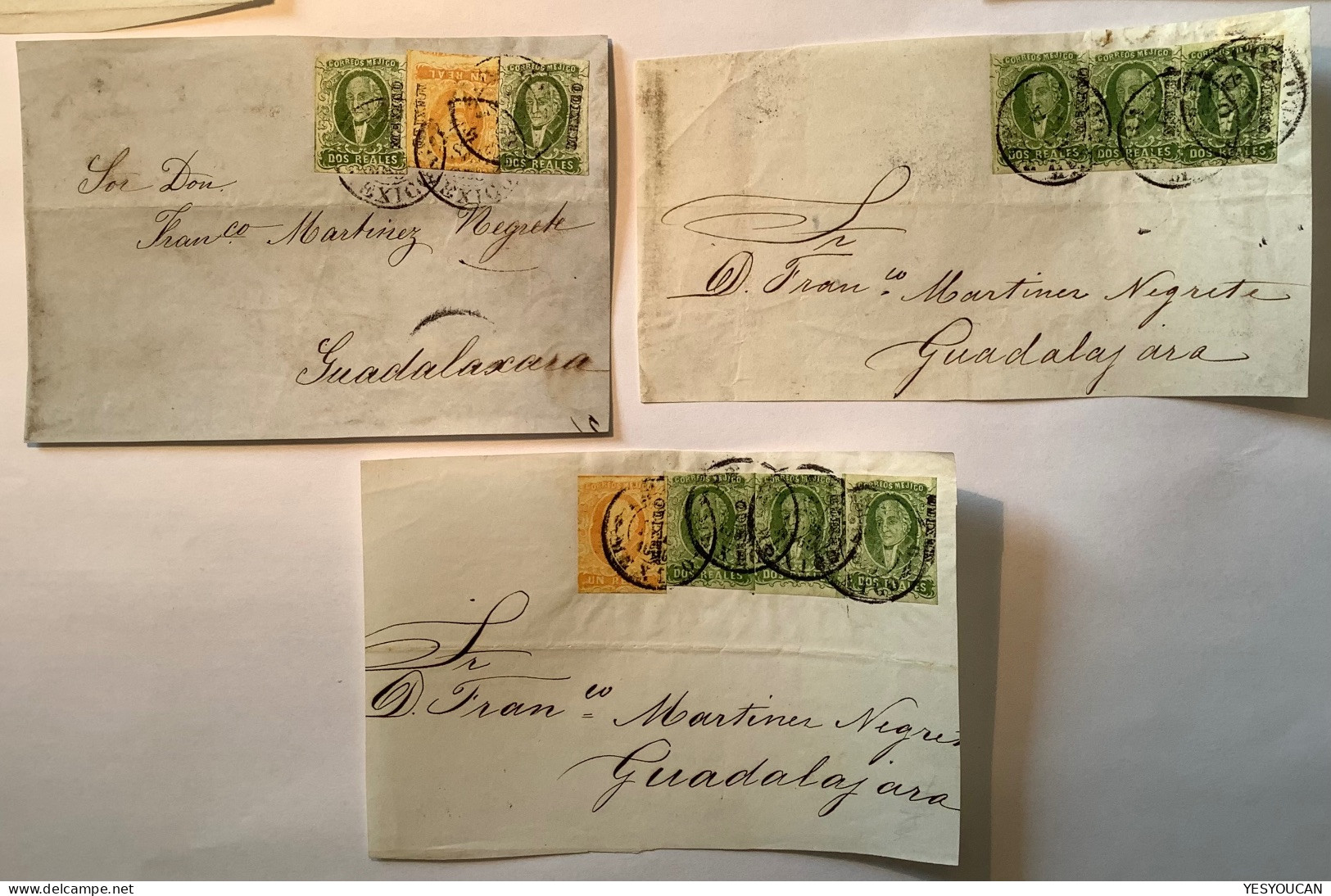 1856 Issue SIX DIFFERENT RATES ! All From Mexico To Martinez Negrete Guadalajara (cover Fronts Lettre - Mexique