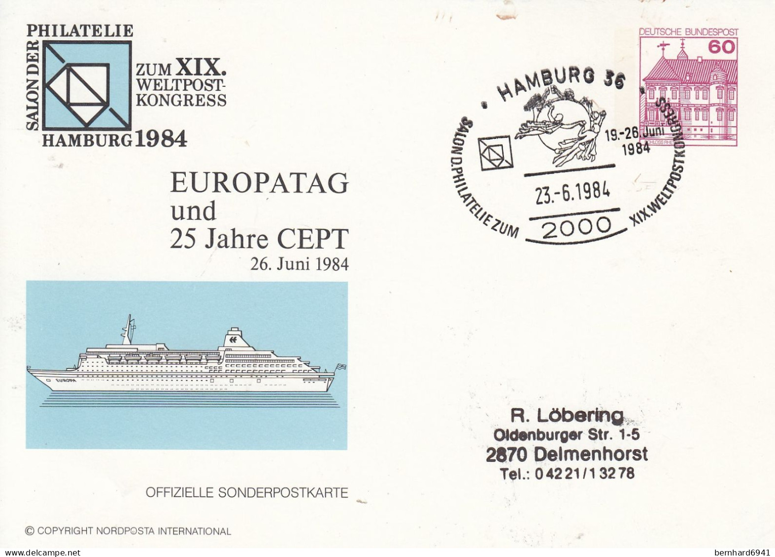 PP 106/143aSalon Der Philatelie Hamburg 1984 - EUROPATAG Und 25 Jahre CEPT, Hamburg 36 - Privatpostkarten - Gebraucht