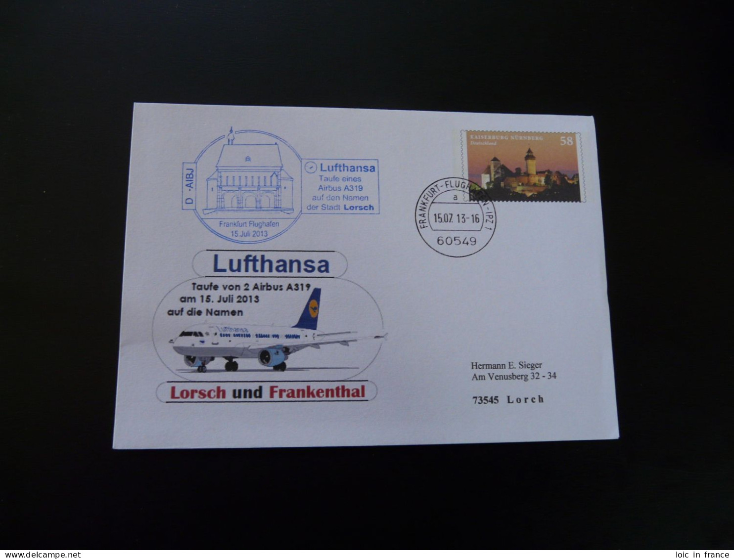 Entier Postal Stationery Taufe Des Airbus A319 Frankfurt Lufthansa 2013 (ex 2) - Privatumschläge - Gebraucht