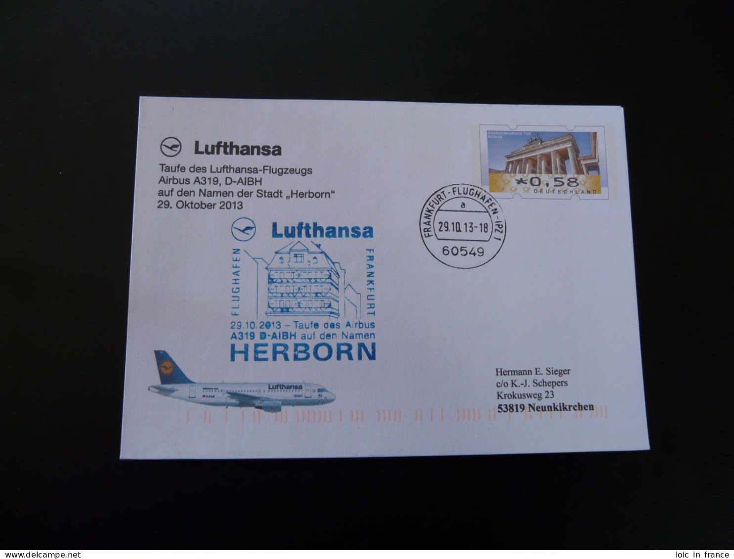 Entier Postal Stationery Taufe Des Airbus A319 Frankfurt Lufthansa 2013 (ex 3) - Privé Briefomslagen - Gebruikt