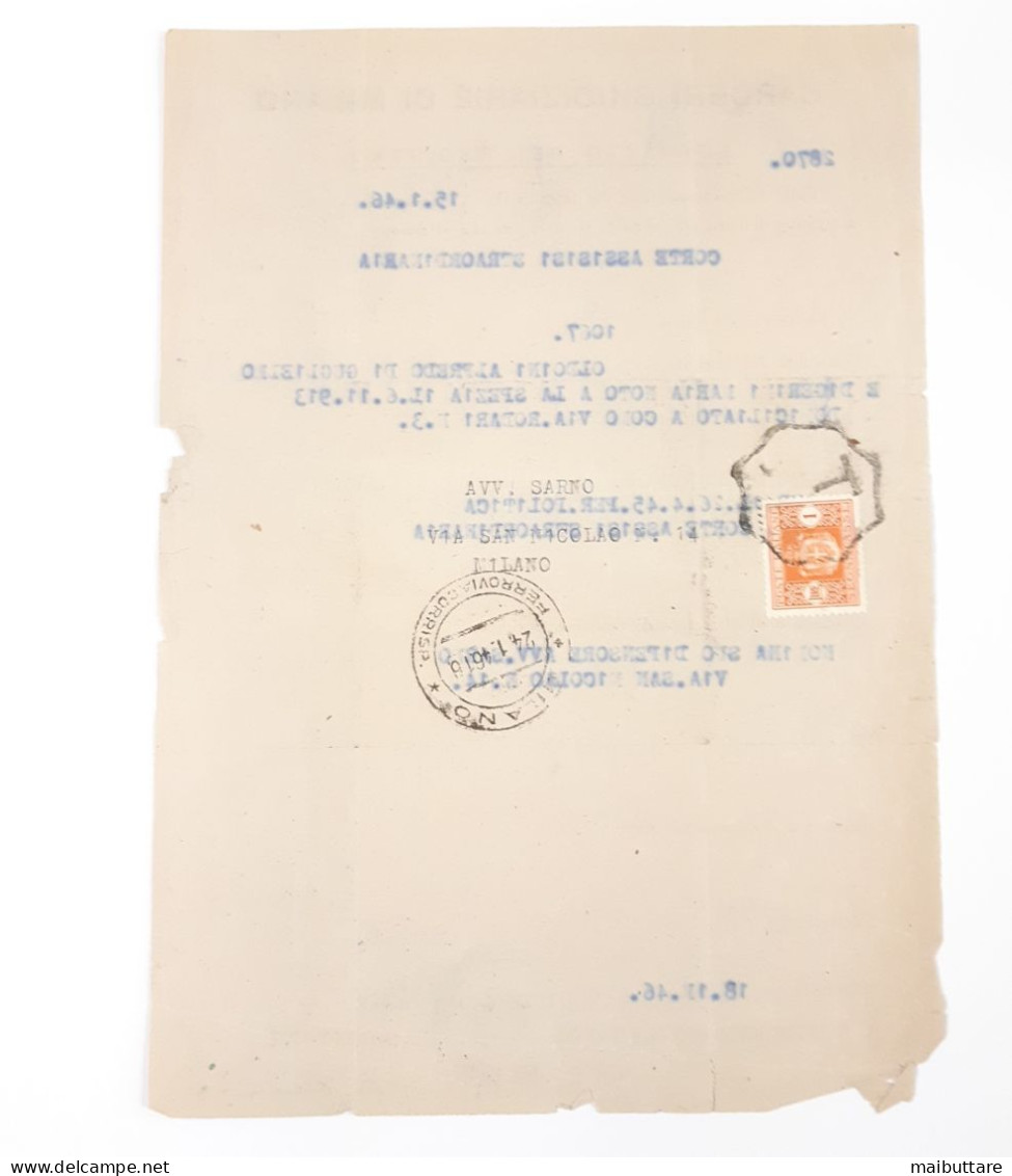 R.S.I. Documento Del 18 NOVEMBRE 1946 - Estratto Del Registro - Carceri Giudiziarie Di Milano Oldoini Alfredo - Documenti