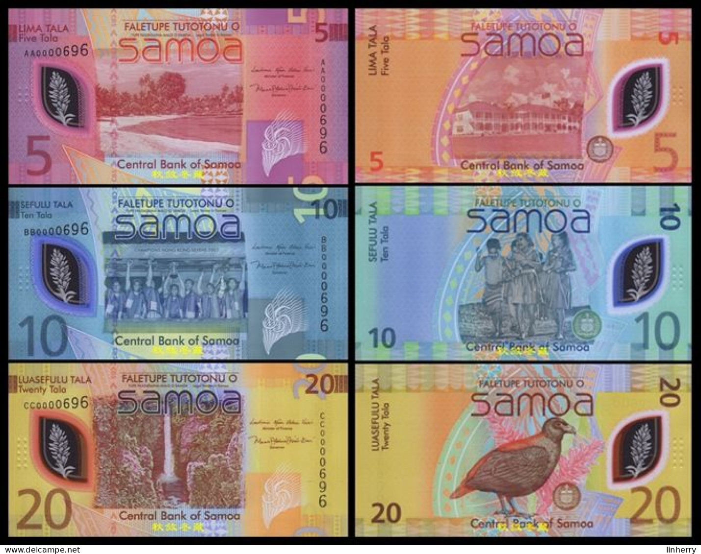 Samoa 5-10-20 Tala, (2023/2024), Polymer, Matching Serial Number,  UNC - Samoa