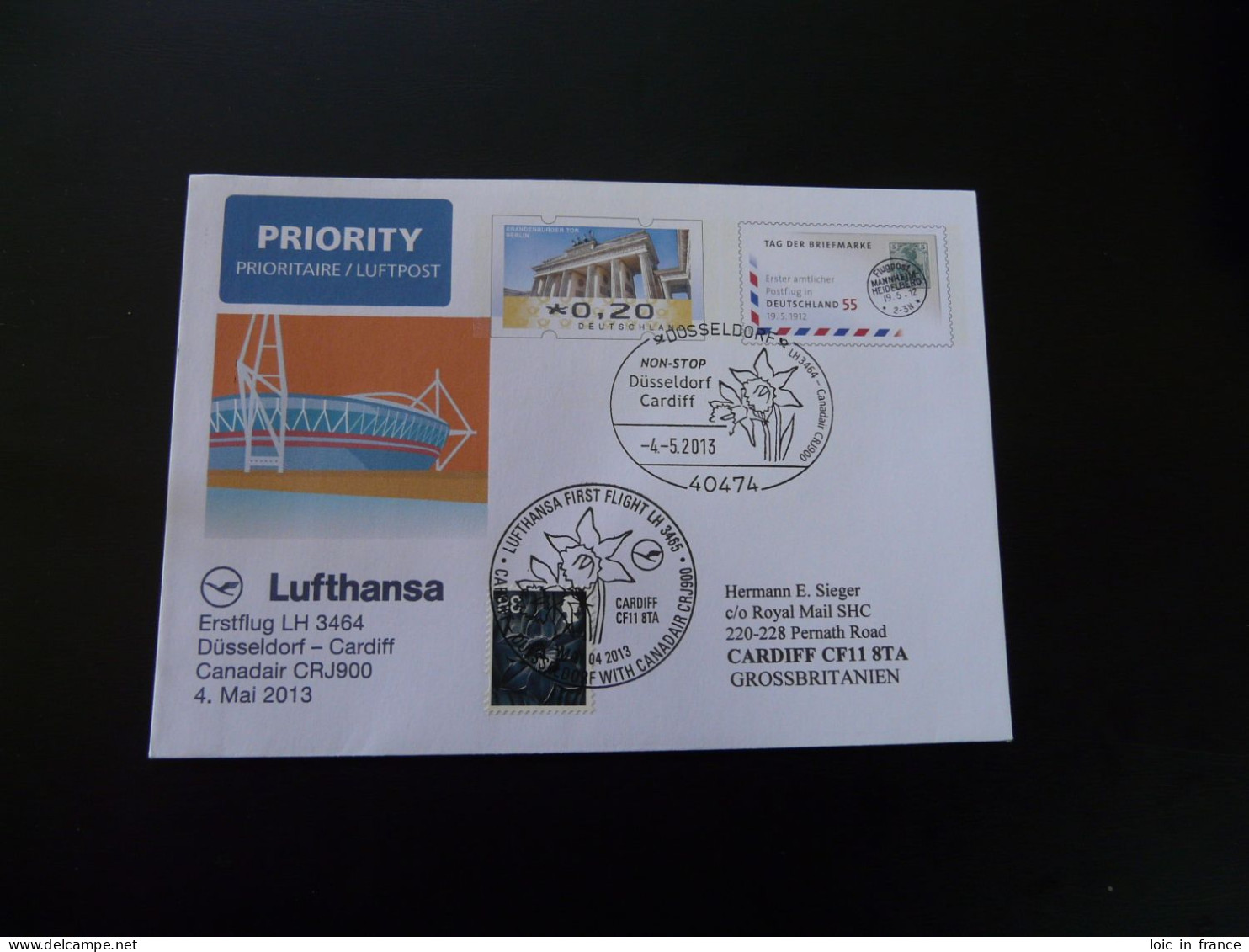 Lettre Premier Vol First Flight Cover Dusseldorf Cardiff Canadair CRJ900 Lufthansa 2013 - Private Covers - Used