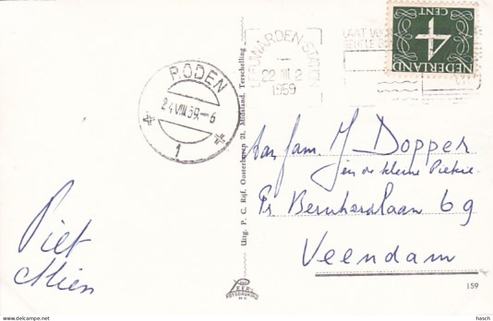 252742Terschelling-Formerum Café-Rest ,, ’t Punthoofd’’-1959(FOTO KAART)(minuscule Vouwen In De Hoeken) - Terschelling
