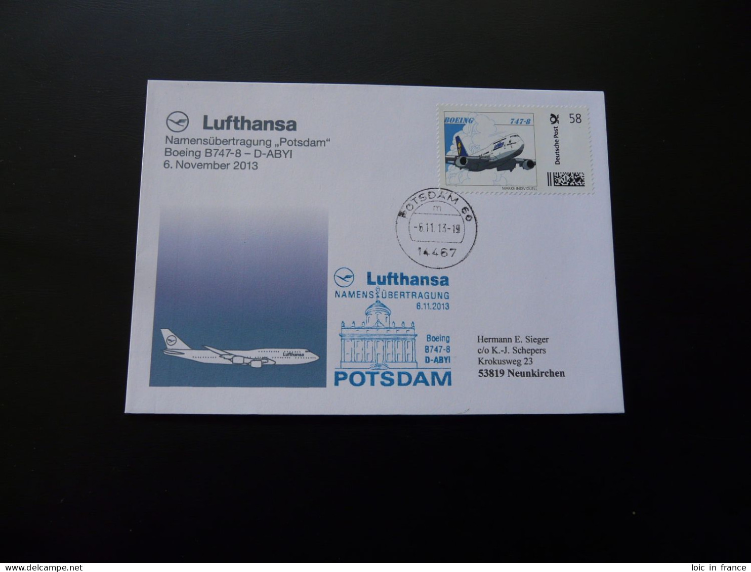 Aviation Marke Individuell Boeing 747 Lufthansa Sur Lettre On Cover Potsdam 2013 - Timbres Personnalisés