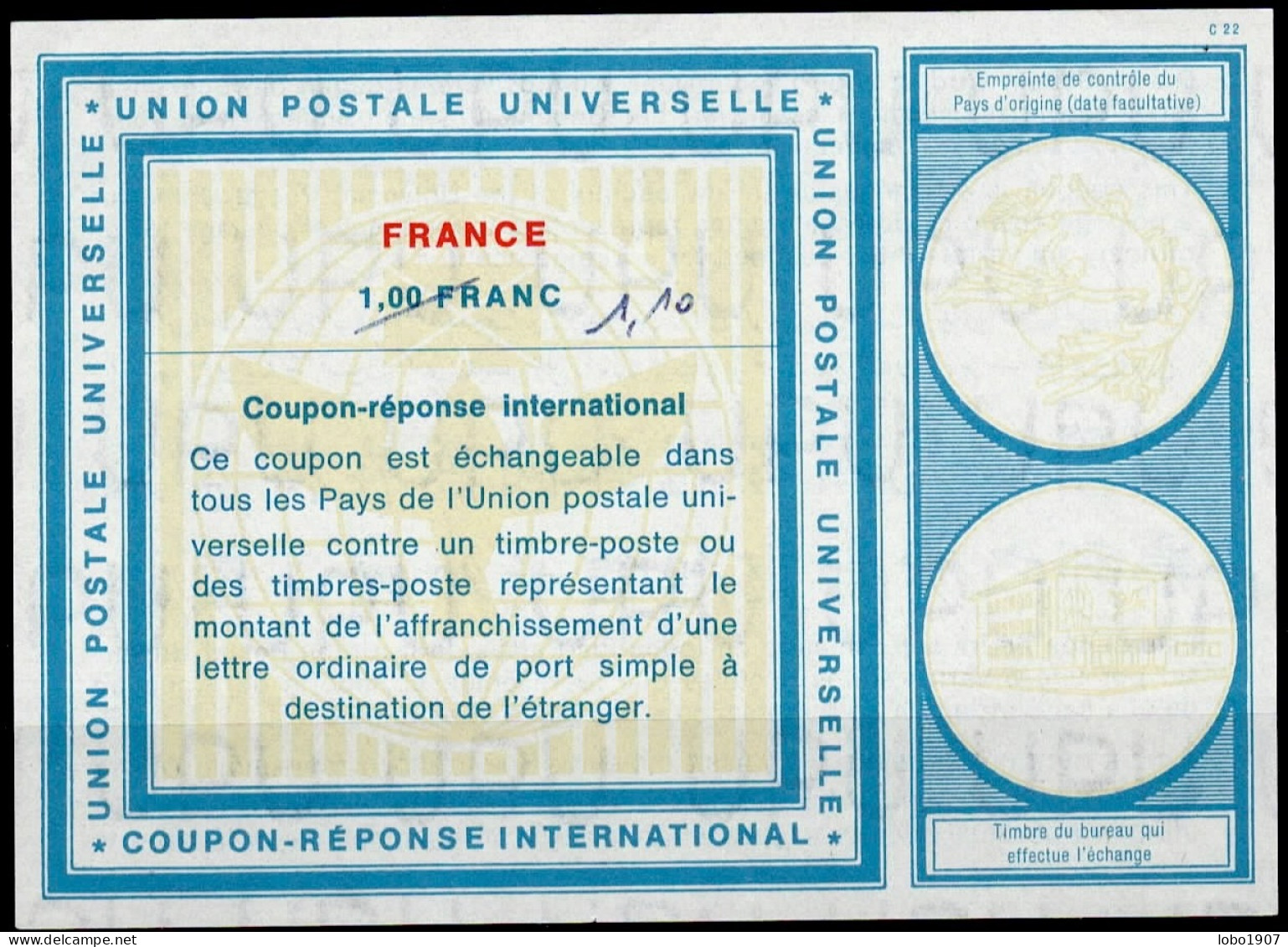 ANDORRE / ANDORRA  Vi19  1,10 / 1,00 FRANC  International Reply Coupon Reponse Antwortschein IAS IRC  Mint ** - Stamped Stationery & Prêts-à-poster