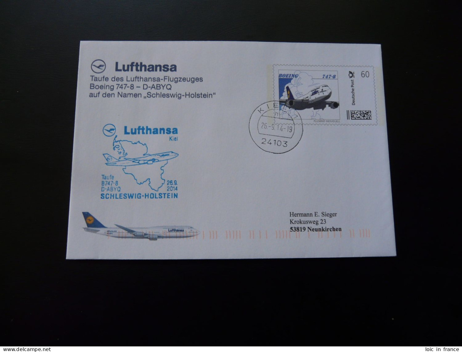 Plusbrief Taufe Des Boeing 747-8 Schleswing-Holstein Kiel Lufthansa 2014 - Enveloppes Privées - Oblitérées