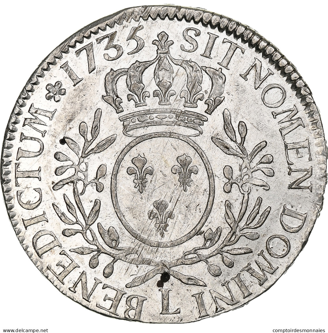 France, Louis XV, Ecu Aux Branches D'olivier, 1735, Bayonne, Argent, TTB+ - 1715-1774 Luis XV El Bien Amado