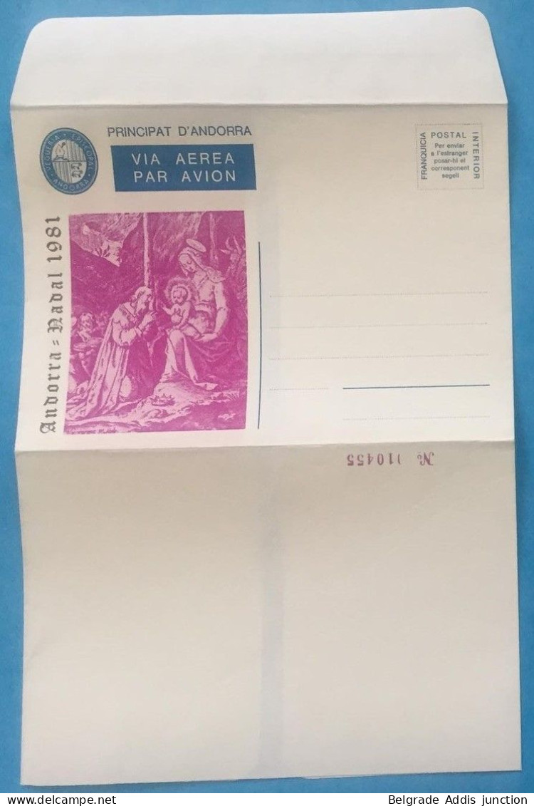 Andorra Viguerie Andorre Aérogramme Mint Neuf 1981 Noël Nadal - Viguerie Episcopale