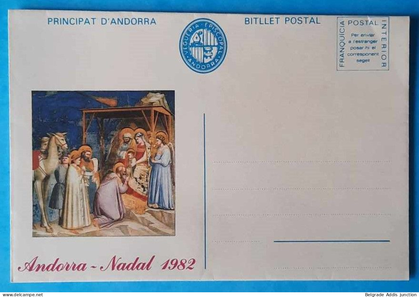 Andorra Viguerie Andorre Aérogramme Mint Neuf 1982 Noël Nadal - Viguerie Episcopale