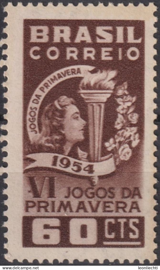 1954 Brasilien *F Mi:BR 866, Sn:BR 814, Yt:BR 596, Girl, Torch And Spring Flowers, Sixth Spring Games - Nuovi