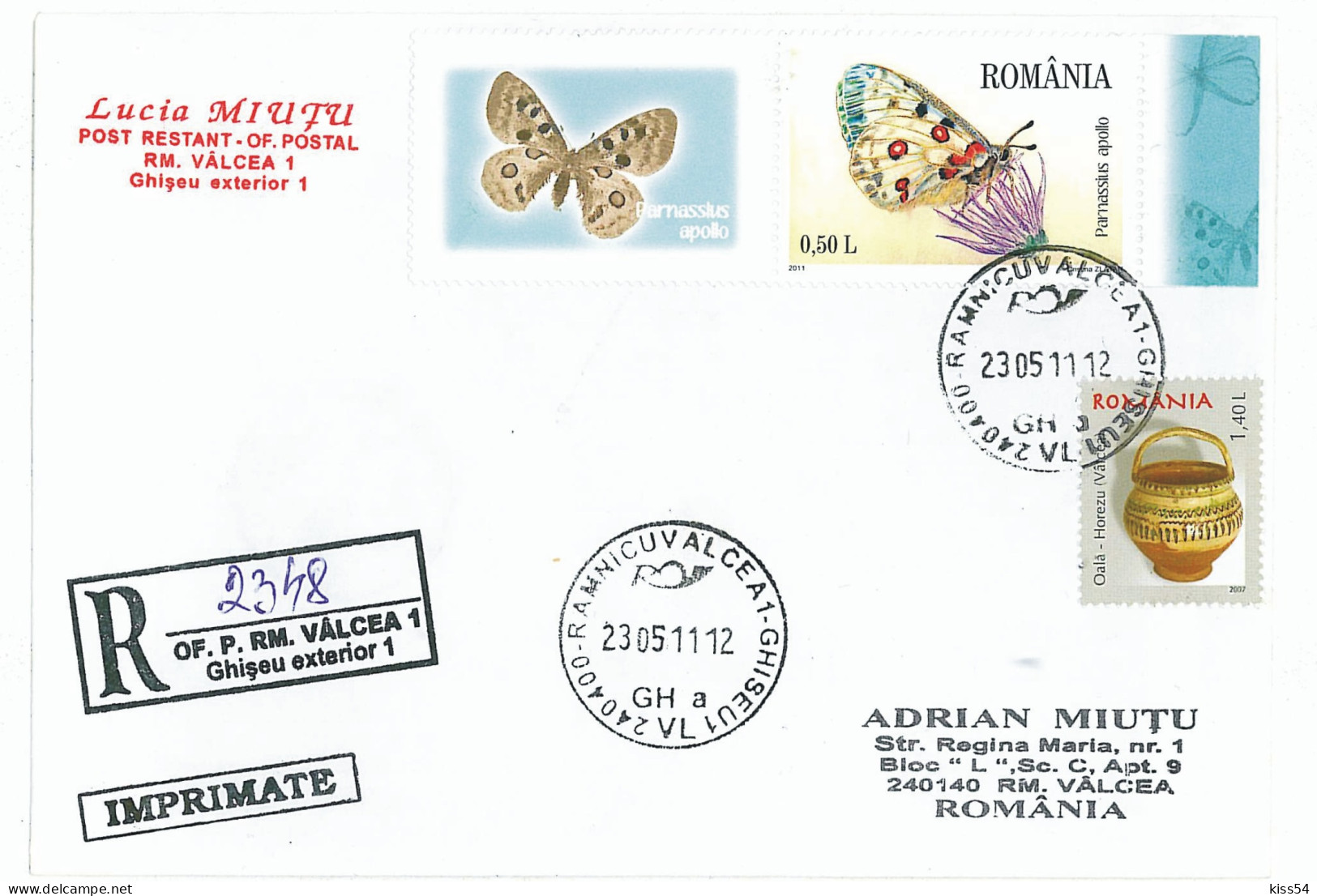 NCP 10 - 2348-a Romania, BUTTERFLY, Parnassius Apollo - Registerd + Stamp + Vignette - 2011 - Storia Postale