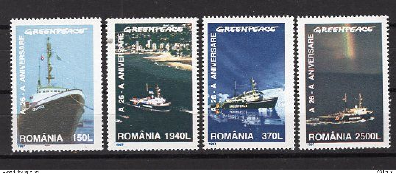 ROMANIA 1997: GREENPEACE SHIPS, Unused SET OF 4 Stamps - Registered Shipping! - Nuovi