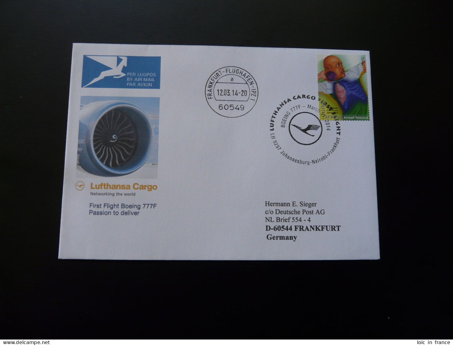 Lettre Premier Vol First Flight Cover Pretoria South Africa To Frankfurt Boeing 777 Lufthansa 2014 - Covers & Documents