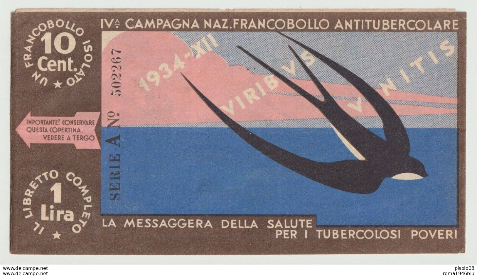 1934 VII CAMPAGNA NAZIONALE 10 FRANCOBOLLI ANTITUBERCOLARE LIBRETTO - Erinnofilia
