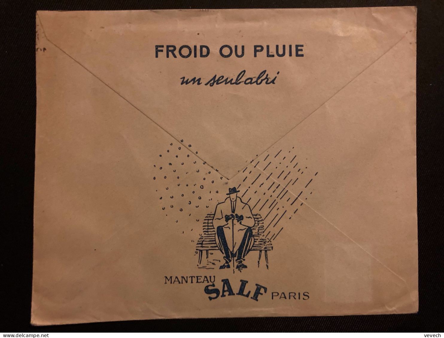 LETTRE SALF MANUFACTURE DE CONFECTION MANTEAU SALF FROID OU PLUIE TP M DE GANDON 12F OBL.MEC.9 II 51 PARIS 58 - Covers & Documents