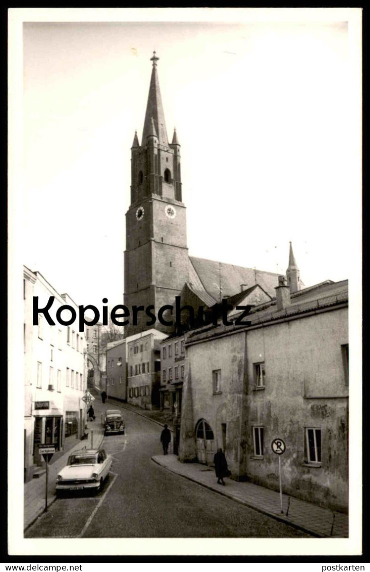 ALTE POSTKARTE EGGENFELDEN KIRCHENGASSE SACKGASSE REKLAME TELEFUNKEN FRISEUR ST. NIKOLAUS KIRCHE VW KÄFER AK Cpa - Eggenfelden