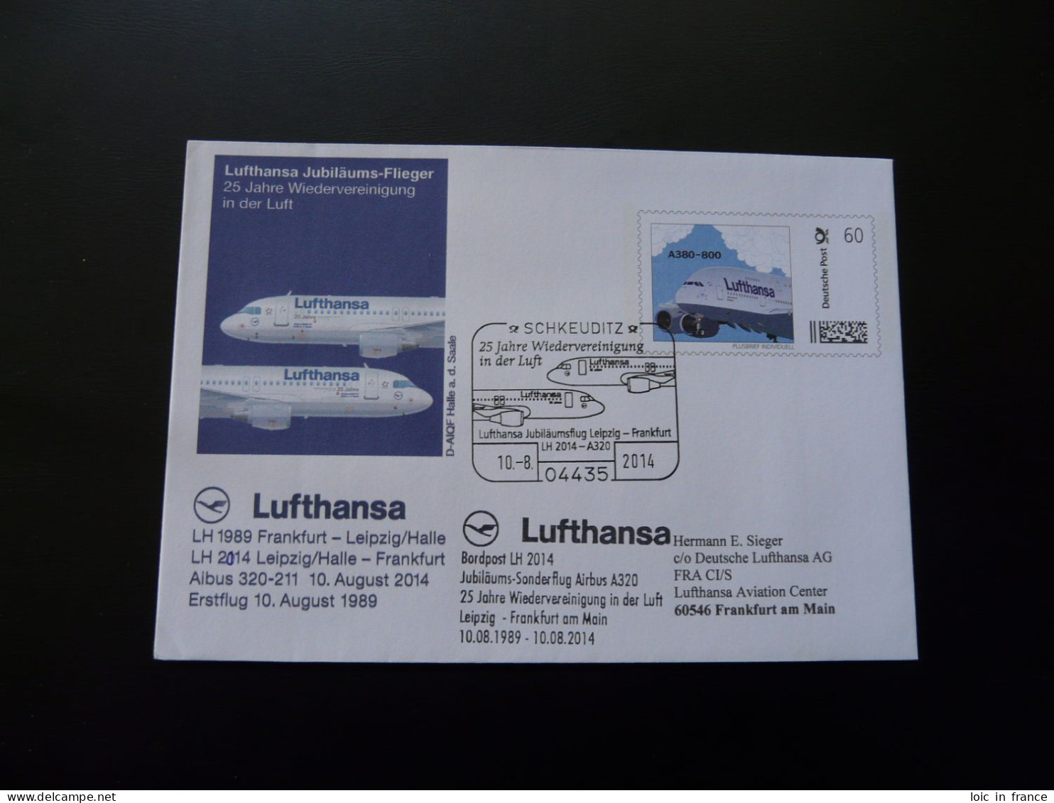 Entier Postal Stationery Plusbrief Airbus A380 Vol Special Flight Leipzig Frankfurt Lufthansa 2014 - Enveloppes Privées - Oblitérées